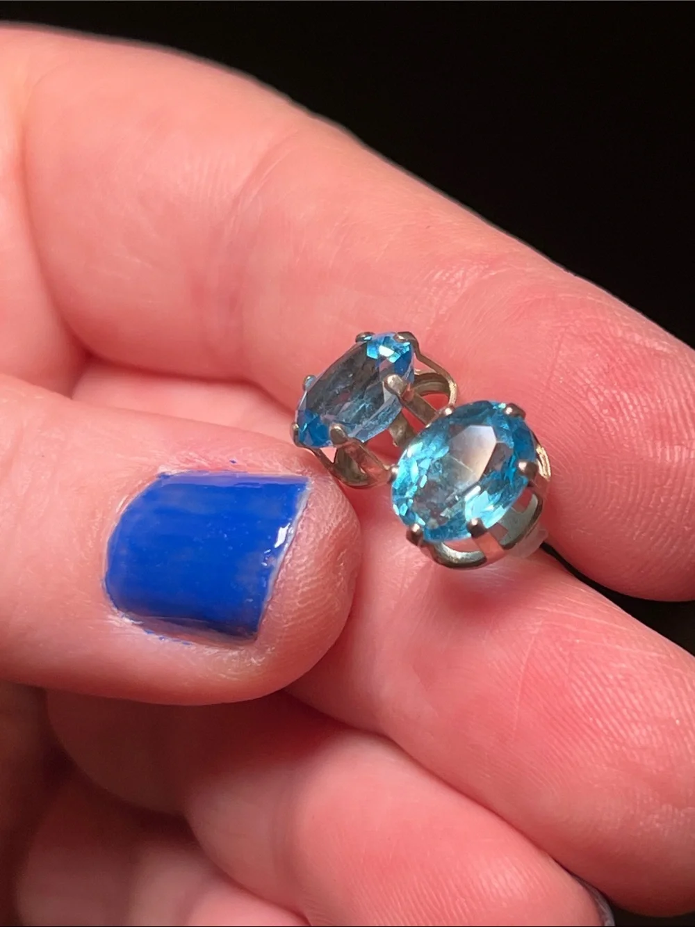 Vintage 925 Sterling Silver Faceted Blue Topaz Oval Stud Earrings